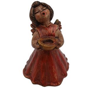 Vintage Bozner Thun Red And Gold Angel Christmas Candle Holder Italy ~ 7" Tall